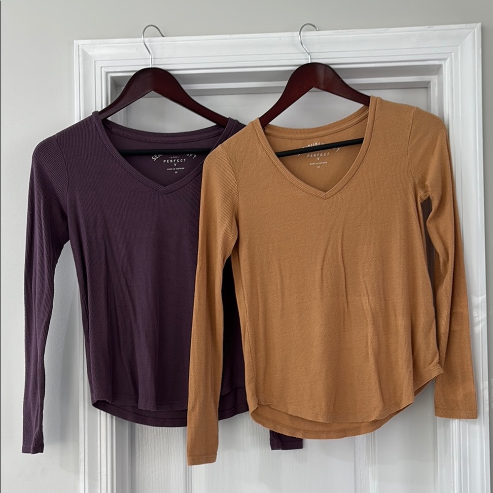 Set of 2 seriously soft perfect V long sleeve tops